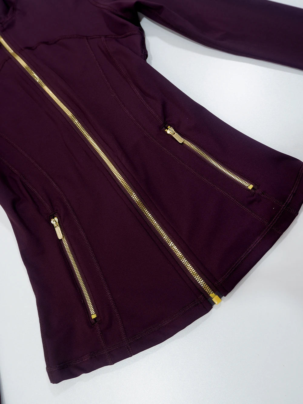 Conjunto de jaqueta com zíper dourado e calças de ioga, roupa esportiva, de secagem rápida e respirável, modeladora e leve, ajuste justo.