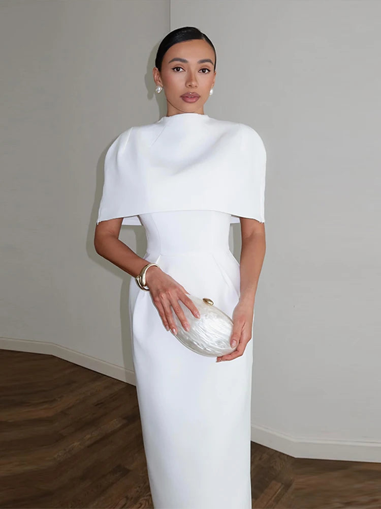 Conjunto Feminino Elegante de 2 Peças: Vestido Sólido com Gola Xale e Blusa de Manga Curta, Cintura Ajustada, Modelo Slim - Coleção Primavera Verão 2026
