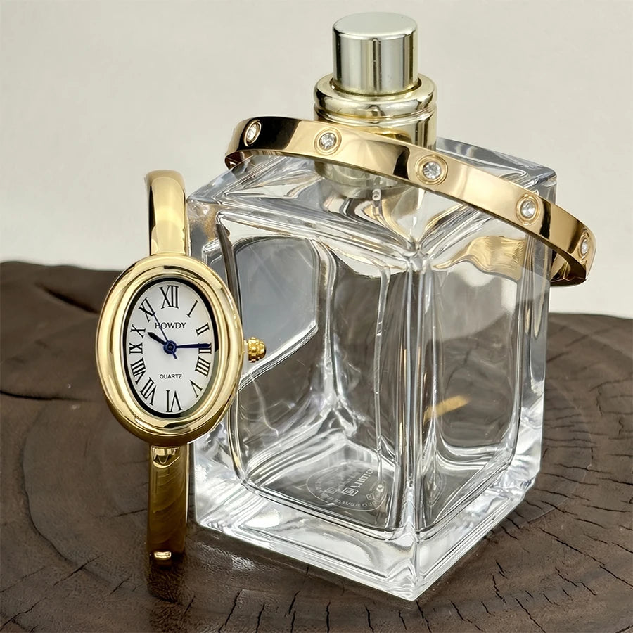 Conjunto de Relógios Femininos em Duas Peças - Relógio de Pulso Retro Luxuoso e Estiloso para Mulheres