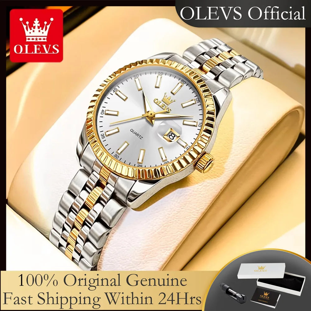 Olevs 5593 mulher relógio de aço inoxidável à prova dwaterproof água data automática elegante senhoras relógio de pulso luxo original relógio de quartzo para mulher novo