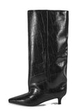 Botas Femininas de Cano Médio com Salto Baixo Pontudo 2026, Botas de Cano Alto da Moda com Salto Fino, Tamanhos Grandes 35-45