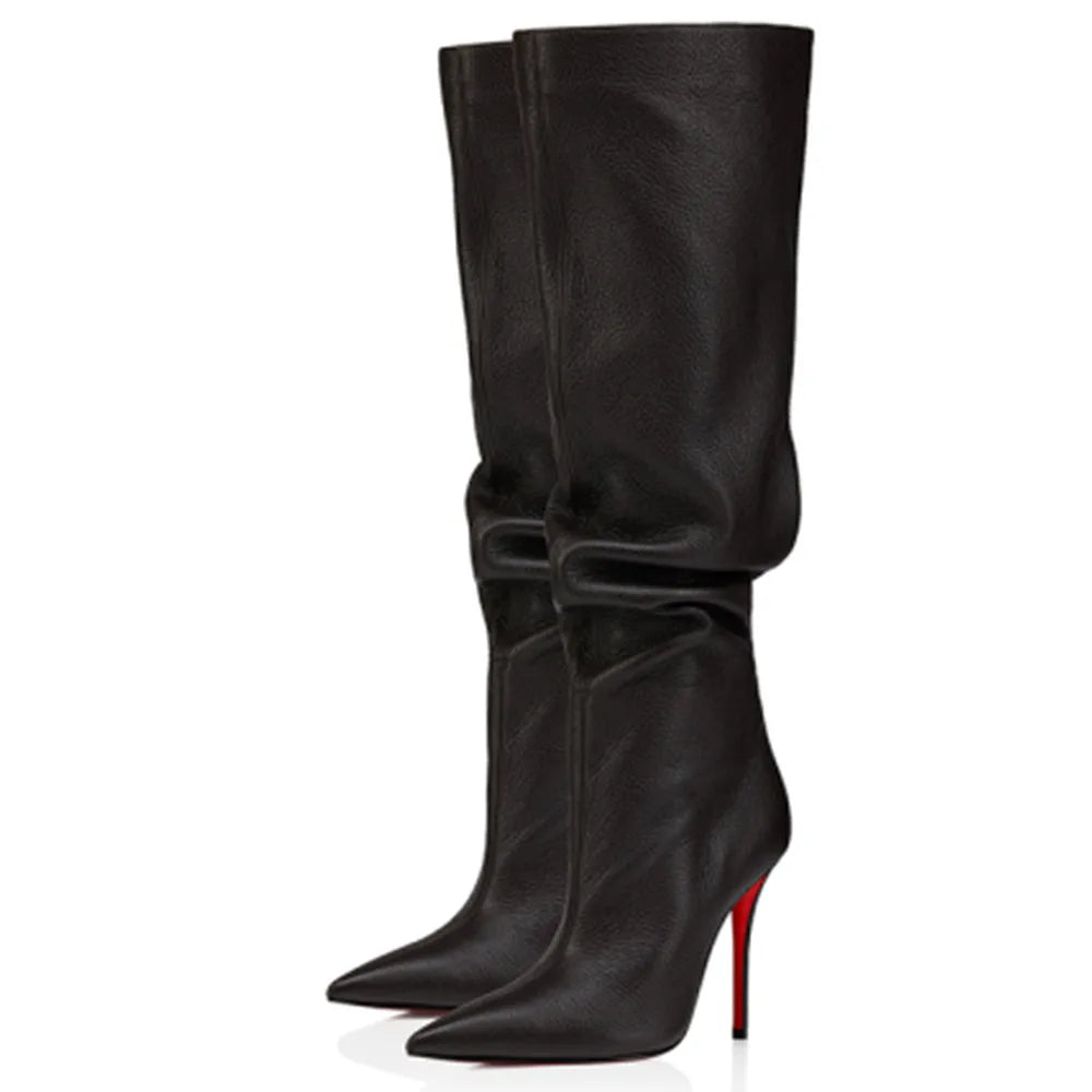 Botas Femininas de Salto Alto Fino e Bico Fino 2026, Botas de Cano Alto para Outono/Inverno, Botas Femininas Grandes 35-43
