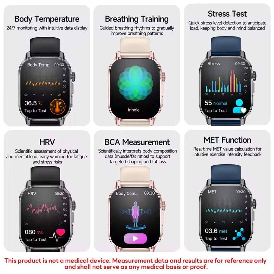 Smartwatch Feminino 2026 de Moda e Saúde com Tela AMOLED de 2.0", ECG, Exame Físico, Medição de Gordura, Ácido Úrico, Frequência Cardíaca e Chamada Bluetooth