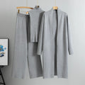 Conjunto Feminino Elegante de Tricô 3 Peças para Inverno e Outono 2026: Cardigã, Suéter e Calça Pantalona