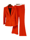Alta qualidade nova moda 2024 designer blazer terno conjunto feminino único botão vermelho blazer calças flare terno