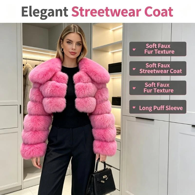 Casaco Curto Feminino de Pele Sintética de Raposa, Gola Dobrável, Jaqueta Grossa Estilo Y2K Streetwear, Casaco de Trabalho para Outono Inverno 2025