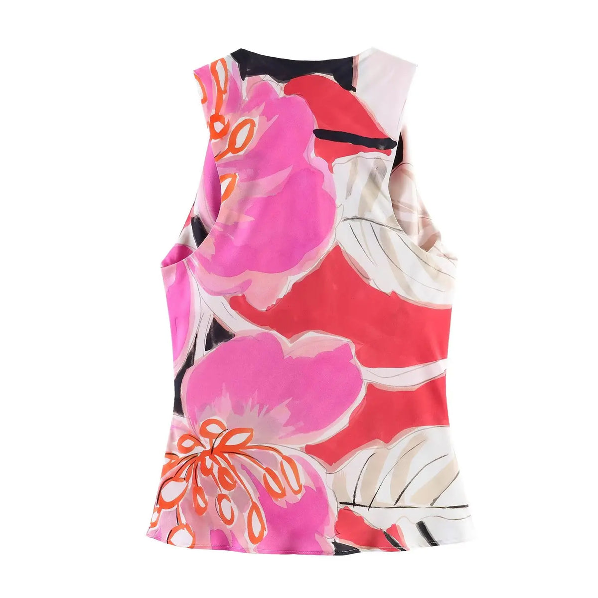 Conjuntos de Saia de Cetim Estampada Feminina da Moda: Tops Regata Plissados Sem Mangas ou Saias Midi Chiques com Cadarço para o Verão