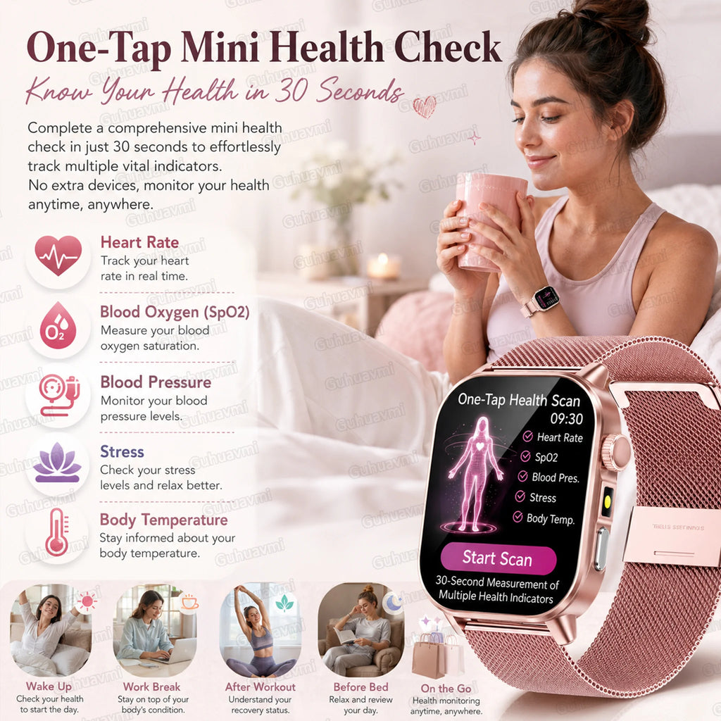 Novo Relógio Profissional de Saúde para Mulheres 2026, Tela AMOLED de 2.01", ECG, Ácido Úrico, Lipídios no Sangue, Relógio Inteligente com Chamada Bluetooth para Mulheres, Presente Ideal