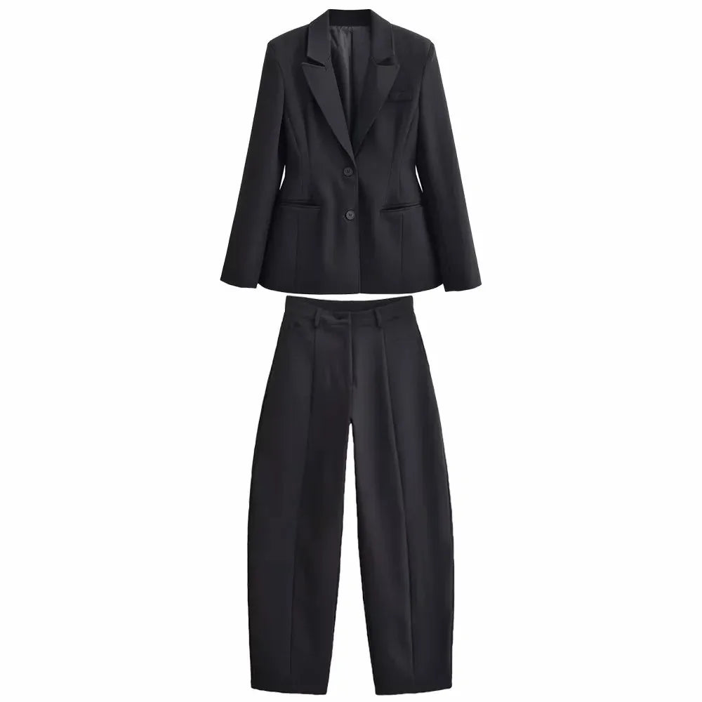 Novo Conjunto Feminino de 2 Peças: Blazer de Manga Longa com Corte Ajustado e Calças Simples de Cintura Alta, Elegante e Moderno