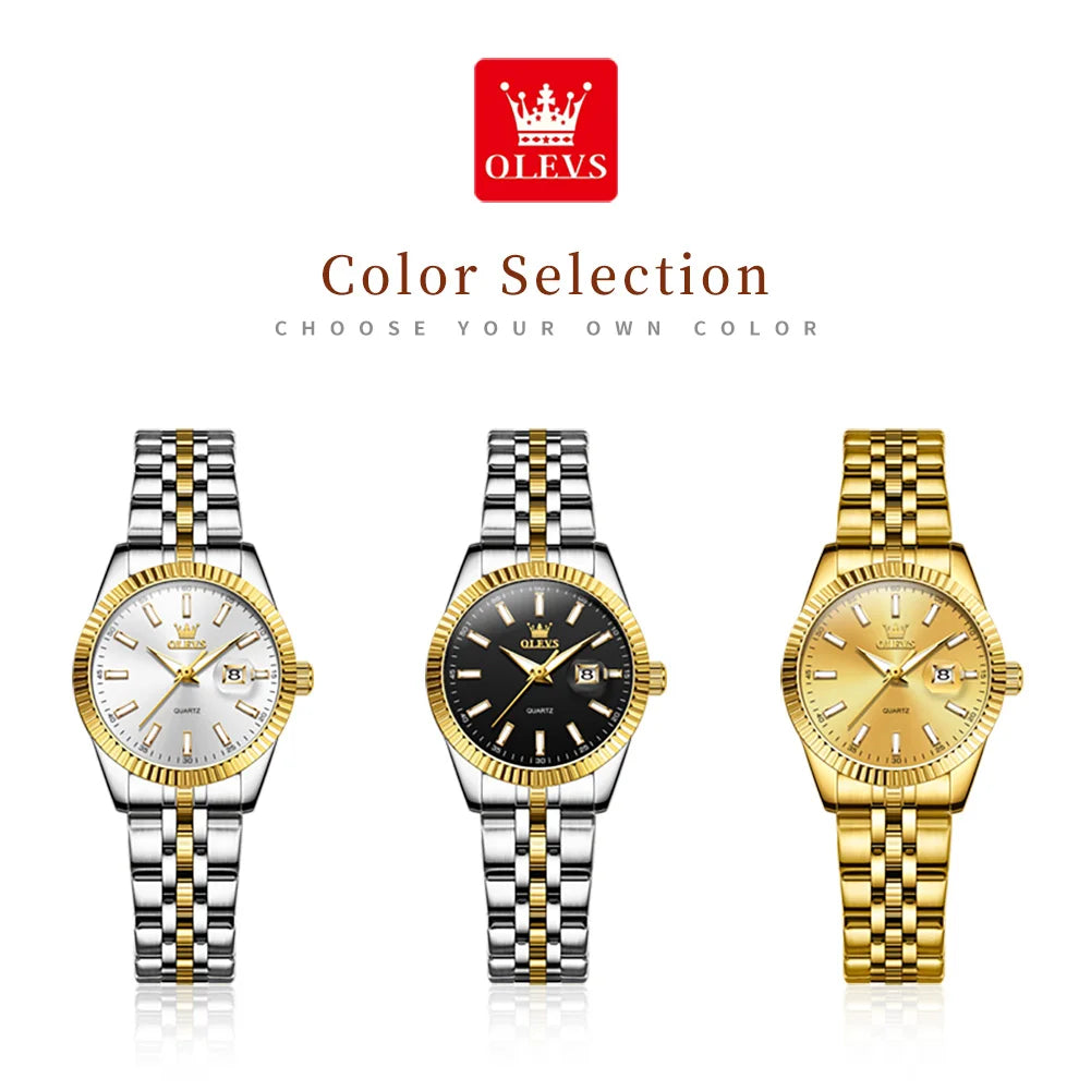 Olevs 5593 mulher relógio de aço inoxidável à prova dwaterproof água data automática elegante senhoras relógio de pulso luxo original relógio de quartzo para mulher novo