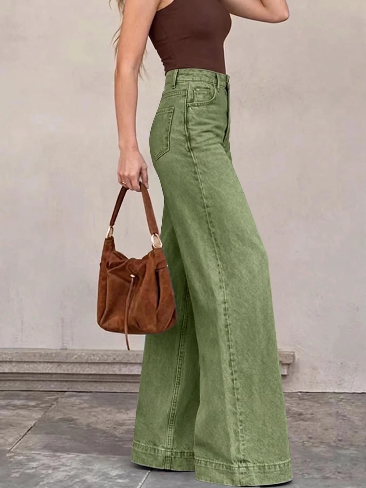 Calças Jeans Femininas de Cintura Alta e Elásticas - Calças Largas e Soltas