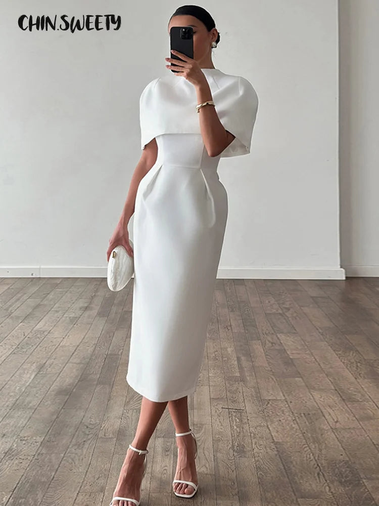 Conjunto Feminino Elegante de 2 Peças: Vestido Sólido com Gola Xale e Blusa de Manga Curta, Cintura Ajustada, Modelo Slim - Coleção Primavera Verão 2026