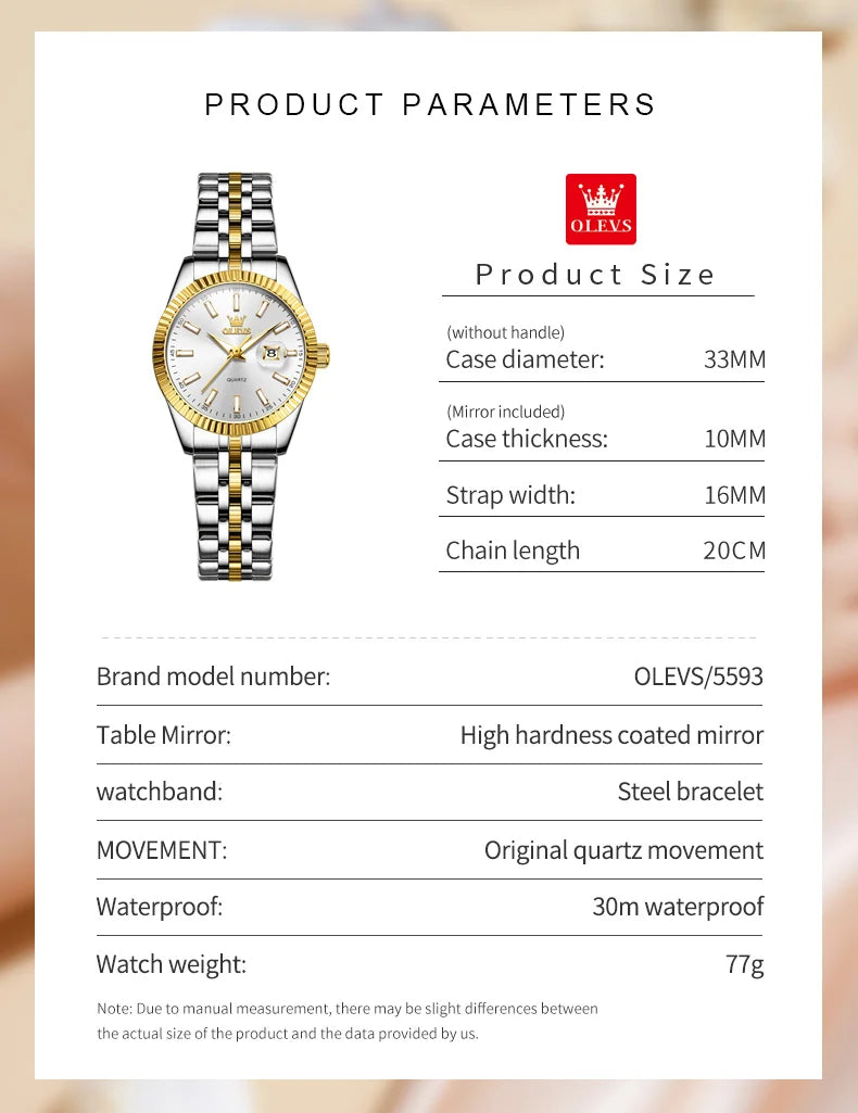 Olevs 5593 mulher relógio de aço inoxidável à prova dwaterproof água data automática elegante senhoras relógio de pulso luxo original relógio de quartzo para mulher novo