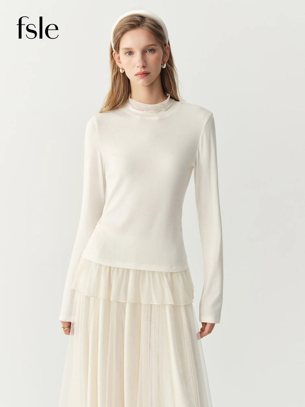 Conjunto FSLE de Camiseta de Gola Alta em Malha Estilo Coreano e Saia Midi de Veludo em A-line, Novo Estilo de Inverno 2026, Conjuntos Sólidos Elegantes e Delicados
