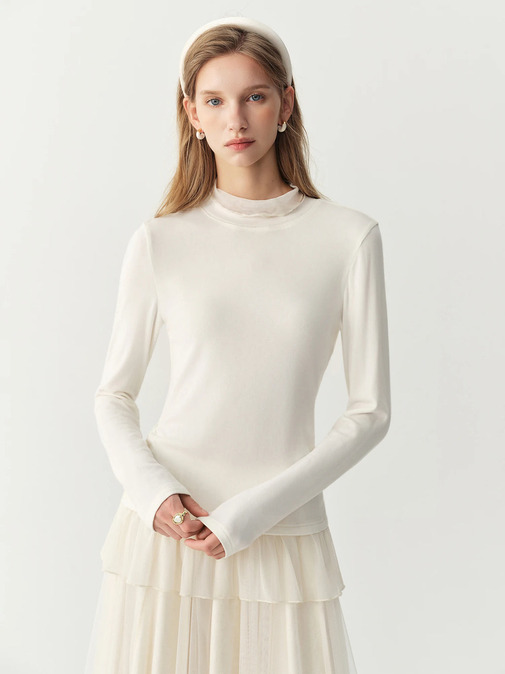 Conjunto FSLE de Camiseta de Gola Alta em Malha Estilo Coreano e Saia Midi de Veludo em A-line, Novo Estilo de Inverno 2026, Conjuntos Sólidos Elegantes e Delicados