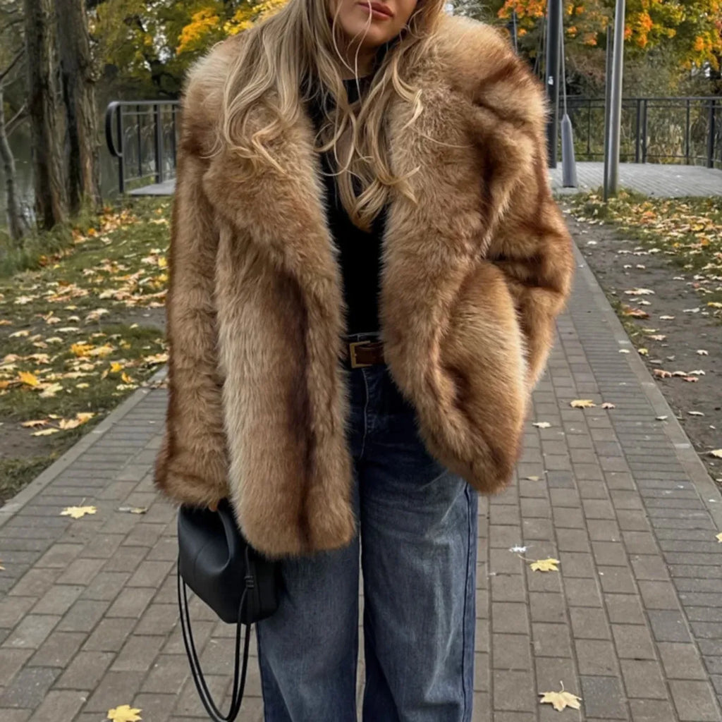Pual marca de luxo moda feminina amarelo listrado jaqueta de pele do falso casaco chique meninas 2025 inverno oversized quente outerwear casaco