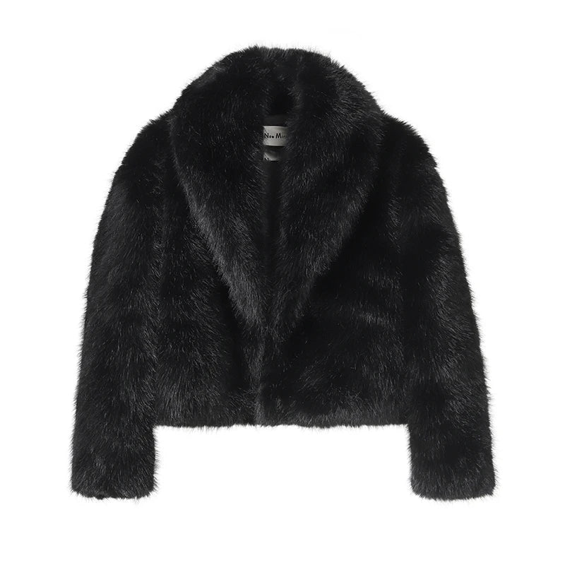 Neo mint rua moda xale colarinho falso casaco de pele de raposa feminino 2024 inverno legal meninas preto curto jaqueta de pele vintage chique casaco