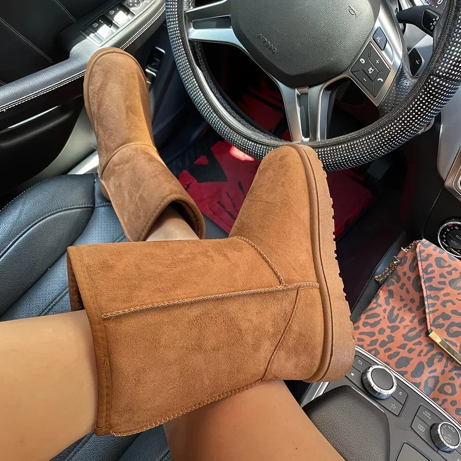 Botas de neve confortáveis de cano médio de cor sólida Versáteis antiderrapantes botas quentes de inverno ao ar livre