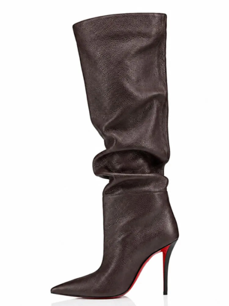 Botas Femininas de Salto Alto Fino e Bico Fino 2026, Botas de Cano Alto para Outono/Inverno, Botas Femininas Grandes 35-43