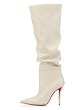 Botas Femininas de Salto Alto Fino e Bico Fino 2026, Botas de Cano Alto para Outono/Inverno, Botas Femininas Grandes 35-43