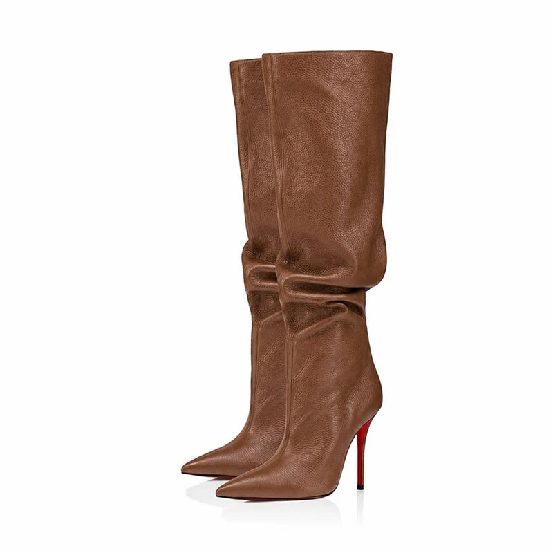 Botas Femininas de Salto Alto Fino e Bico Fino 2026, Botas de Cano Alto para Outono/Inverno, Botas Femininas Grandes 35-43