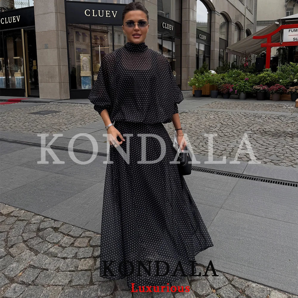 Conjuntos Femininos KONDALA Vintage com Poás, Blusas Soltas de Chiffon com Laço e Saias Longas Soltas, Moda Primavera Verão 2026, Trajes para Férias