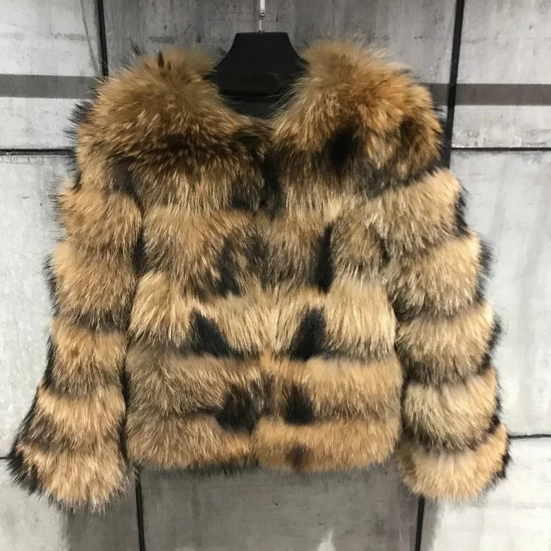 Mulheres falso pele de guaxinim jaqueta outono inverno pele do falso casacos de raposa curto casaco jaquetas peludo outerwear elegante grosso casacos quentes