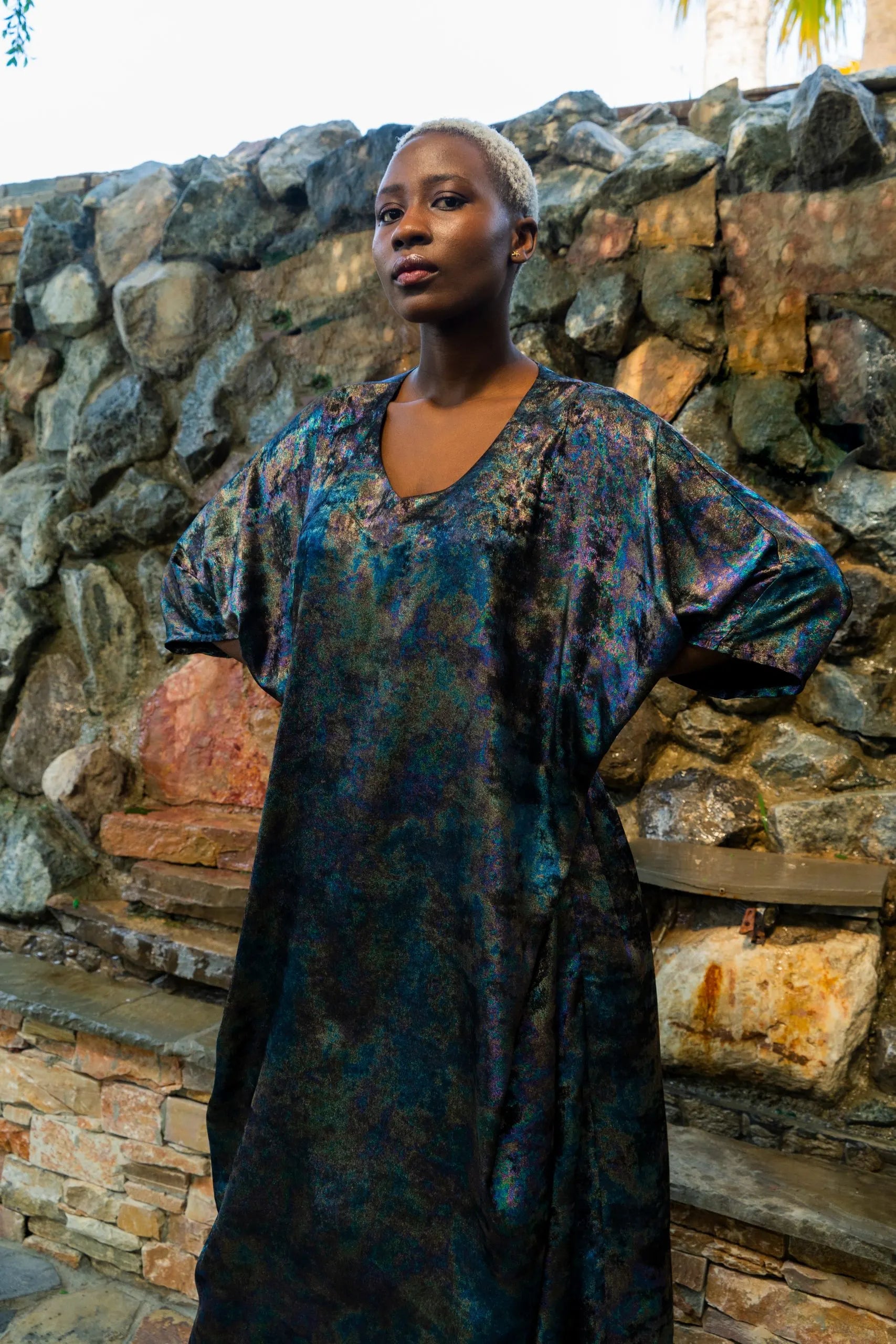 Shadow Of Sequin Shimmer Long Kaftan Dress - Rainbow Black Party Dress