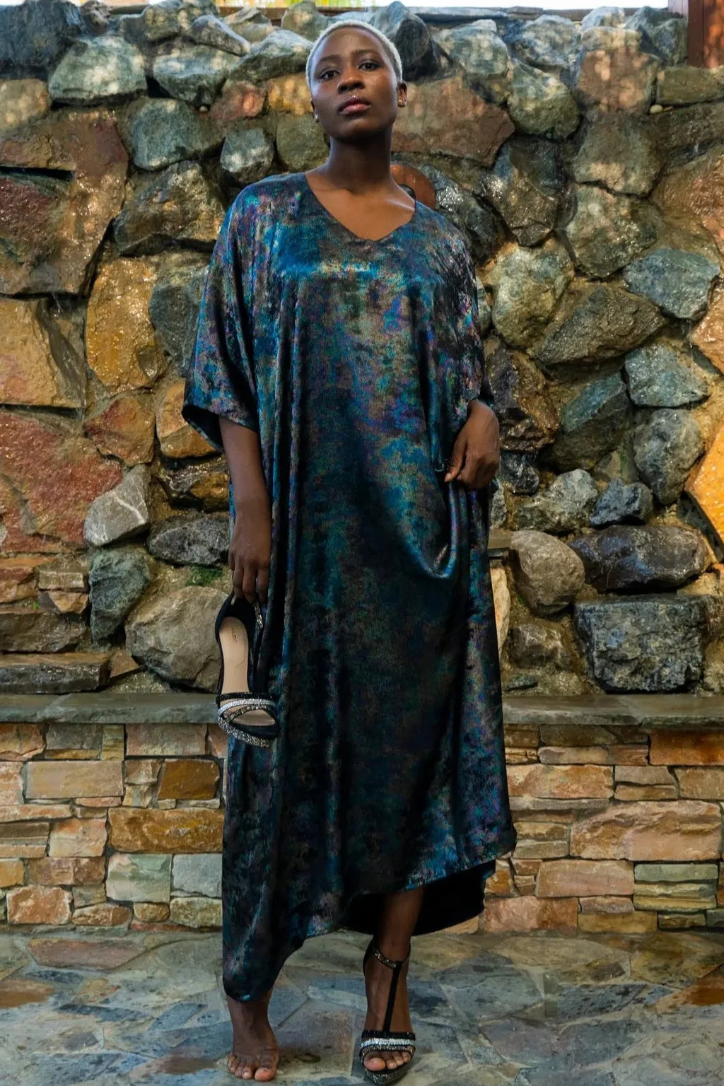Shadow Of Sequin Shimmer Long Kaftan Dress - Rainbow Black Party Dress