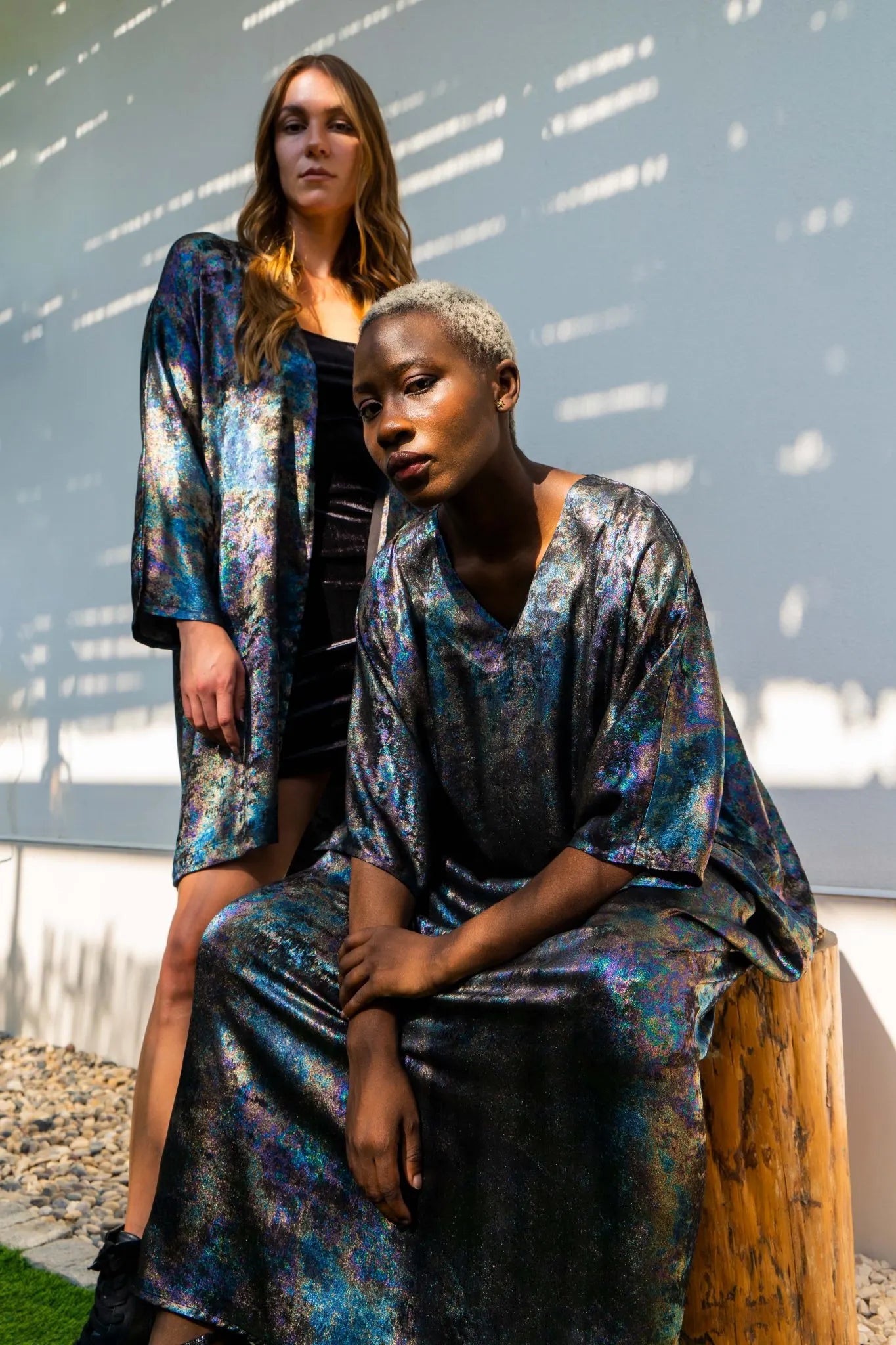 Shadow Of Sequin Shimmer Long Kaftan Dress - Rainbow Black Party Dress