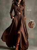 Vestido casual para mulher, para deslocações e férias, com gola de lapela, cintura marcada, bainha com abertura, para uso diário, encontros e festas