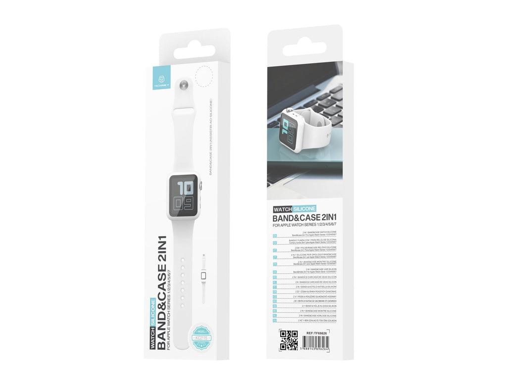 Pulseira de silicone para relógio Techancy, KC2115, com protetor de ecrã, compatível com Apple Watch 42 mm, Branco