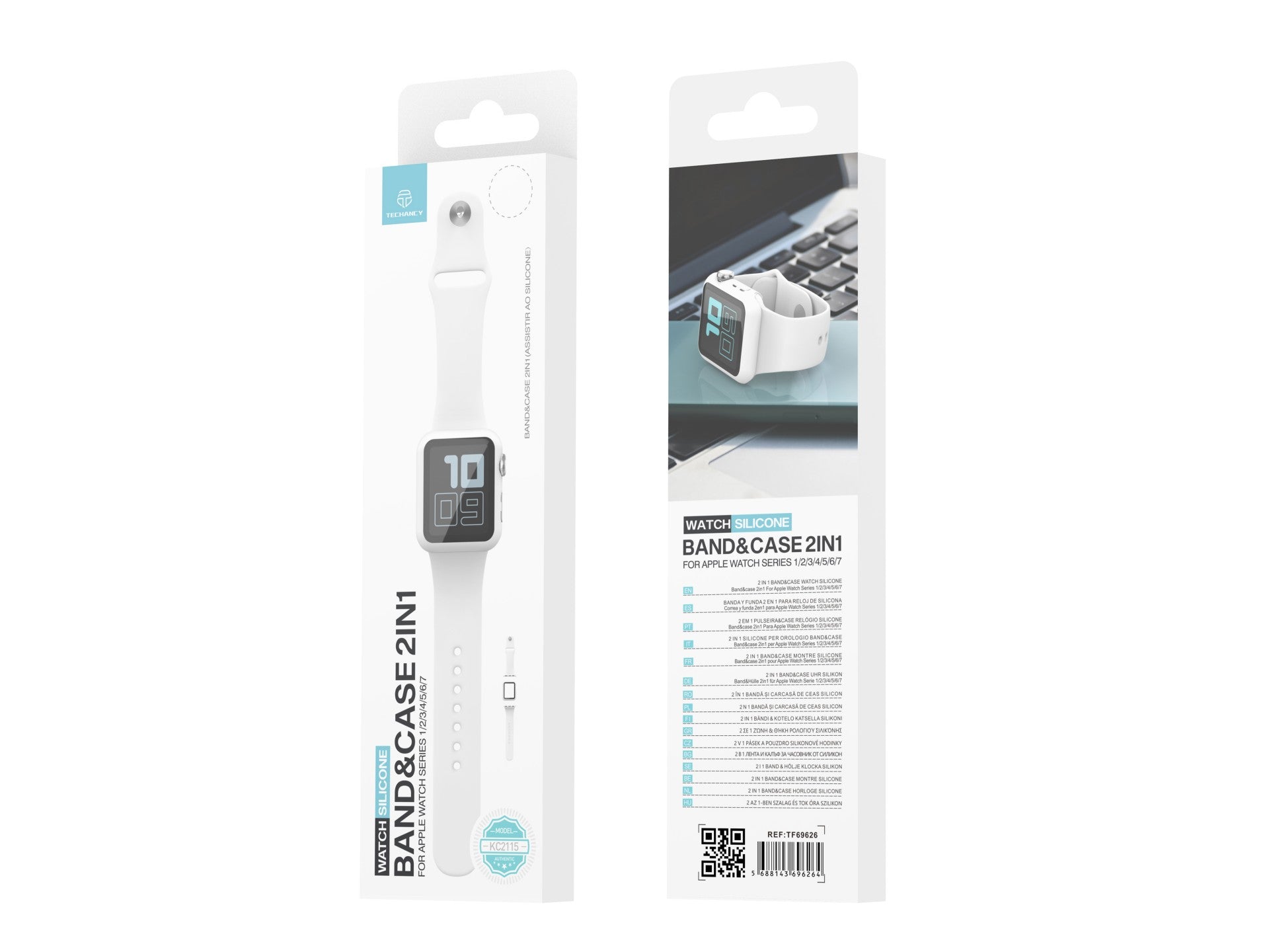 Pulseira de silicone para relógio Techancy, KC2115, com protetor de ecrã, compatível com Apple Watch 42 mm, Branco