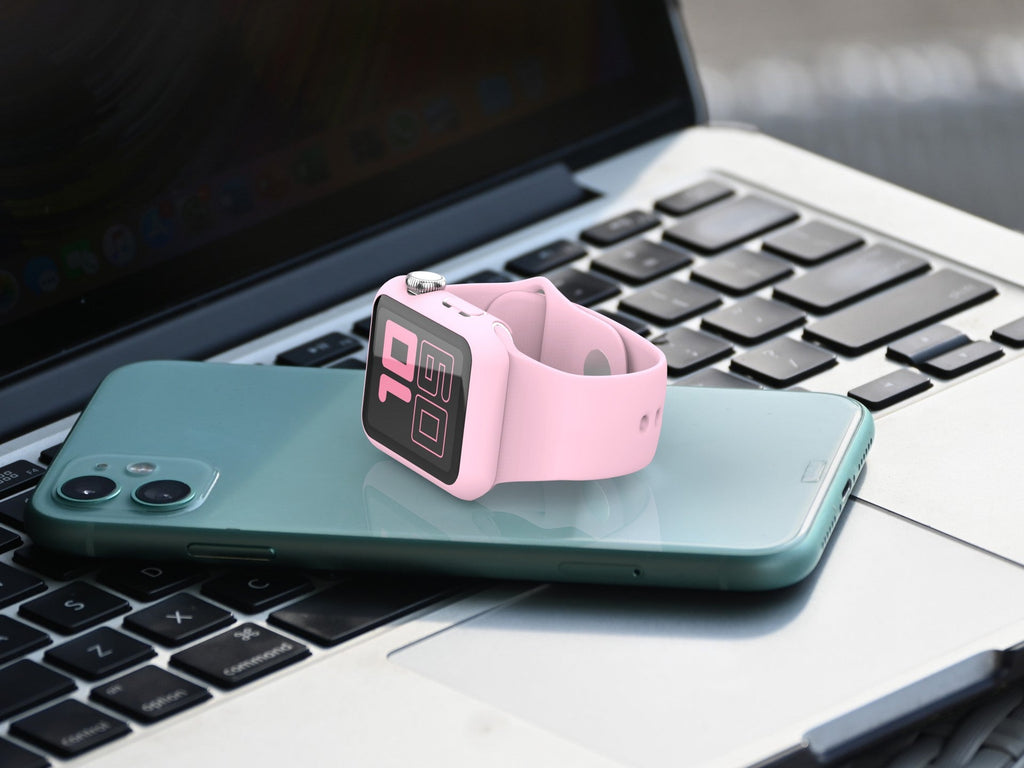 Pulseira de silicone para relógio Techancy, KC2115, com protetor de ecrã, compatível com Apple Watch 40 mm, rosa