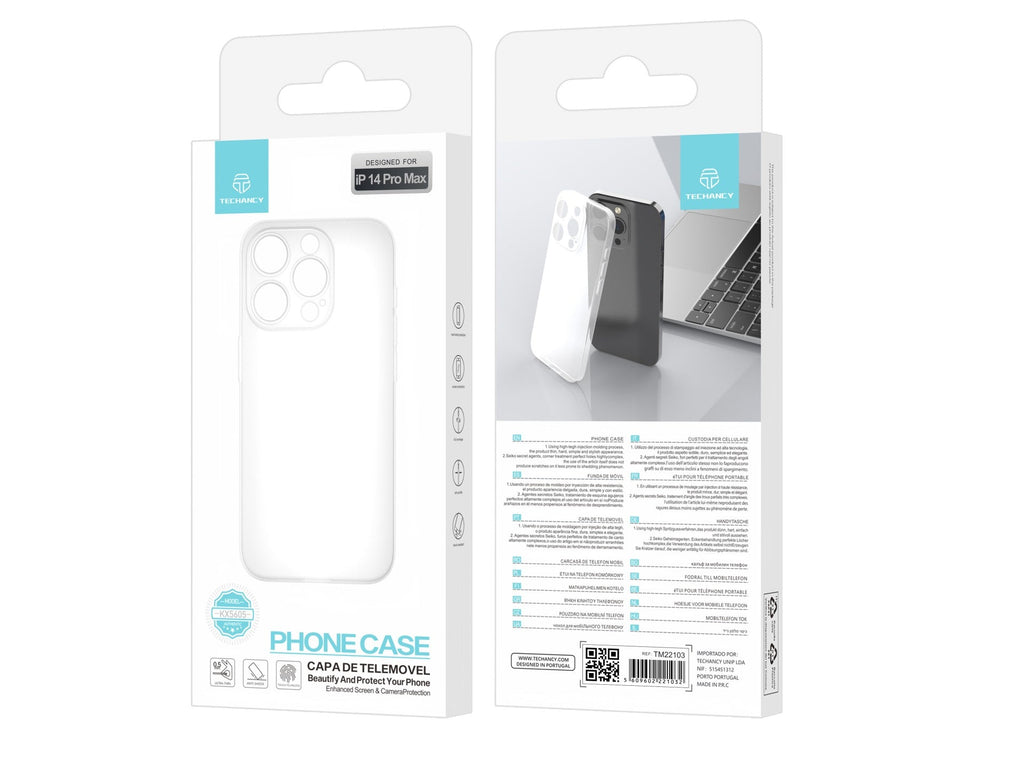 Techancy Capa Para Telemóvel Ultrafina Cor Transparente KX5605, Compatível Com O Telemóvel Iphone 14 Pro Max, Material Pp De 0,5 Mm.