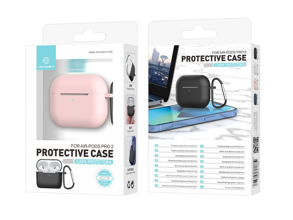 Capa protetora de silicone para auriculares Techancy, KC2118, compatível com AirPods Pro 2.ª geração, rosa