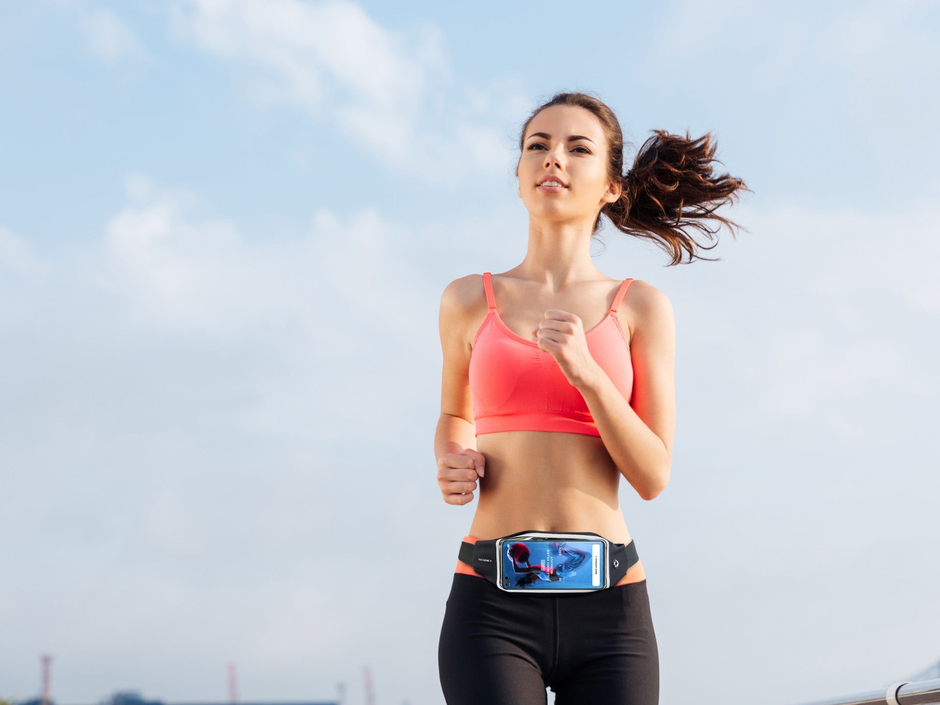Techancy Sports Waist Pack, TU7449, Cintura Elástica Ajustável. Grande Capacidade Para Telemóvel, Chaves, Etc., Preto