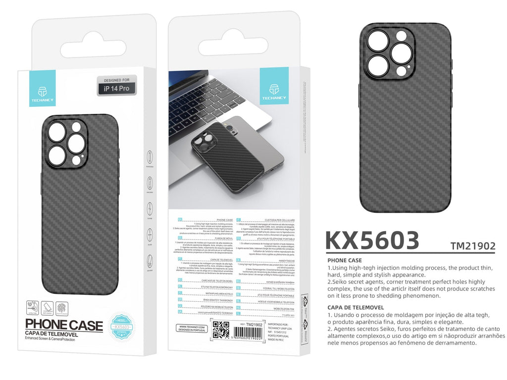 Techancy Capa Para Telemóvel Ultra Fina Em Fibra De Carbono KX5603, Compatível Com Iphone 15, Material Pp De 0,5 Mm.