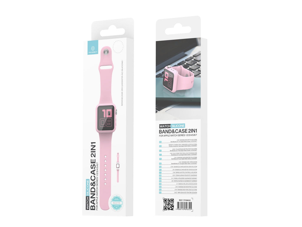 Pulseira de silicone para relógio Techancy, KC2115, com protetor de ecrã, compatível com Apple Watch 40 mm, rosa
