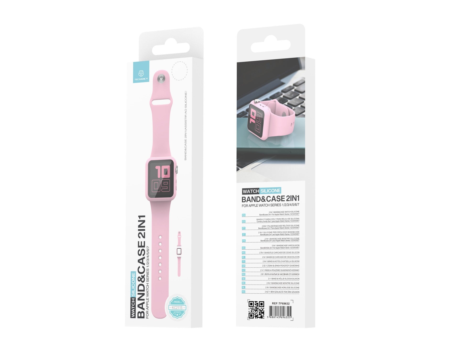 Pulseira de silicone para relógio Techancy, KC2115, com protetor de ecrã, compatível com Apple Watch 40 mm, rosa