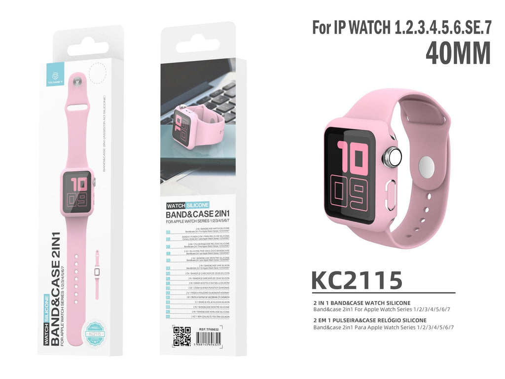 Pulseira de silicone para relógio Techancy, KC2115, com protetor de ecrã, compatível com Apple Watch 40 mm, rosa