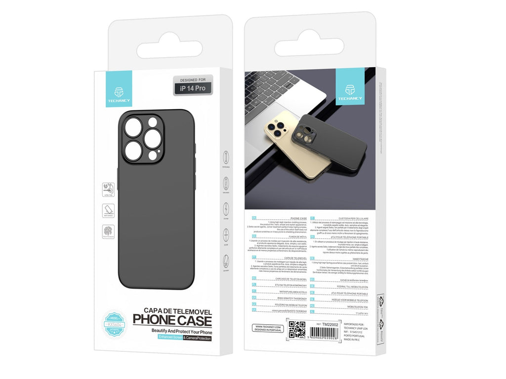 Techancy Capa Para Telemóvel Ultra Fina Preta KX5604, Compatível Com O Telemóvel Iphone 14 Pro, Material Pp De 0,5 Mm.