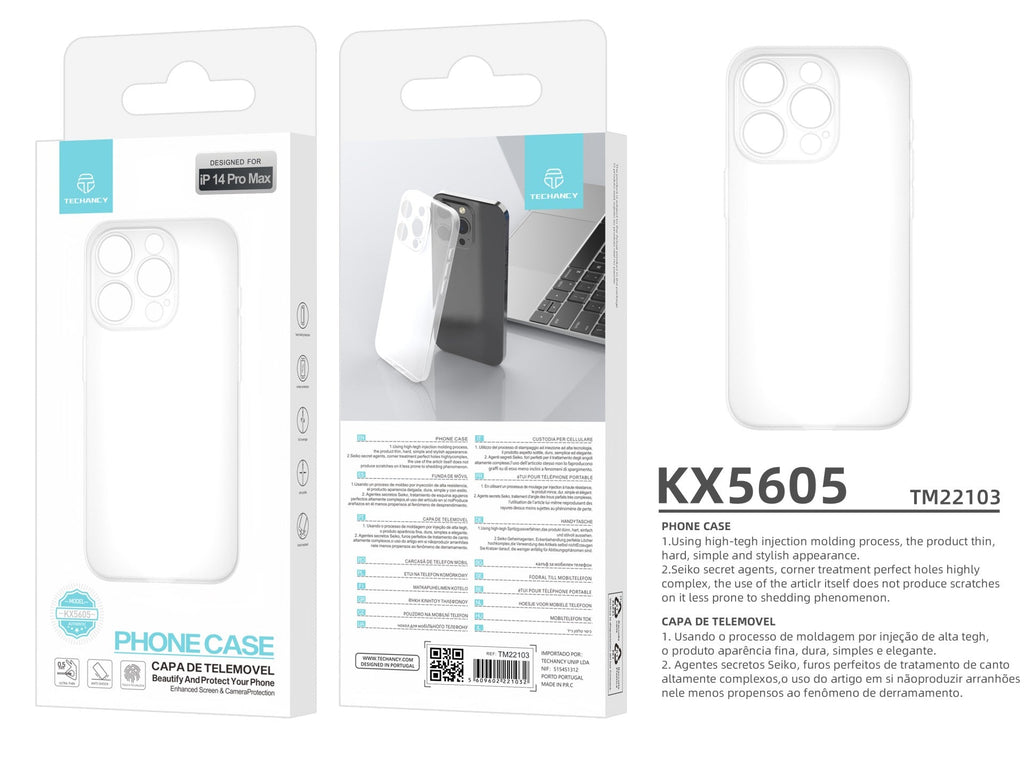 Techancy Capa Para Telemóvel Ultrafina Cor Transparente KX5605, Compatível Com O Telemóvel Iphone 14 Pro Max, Material Pp De 0,5 Mm.