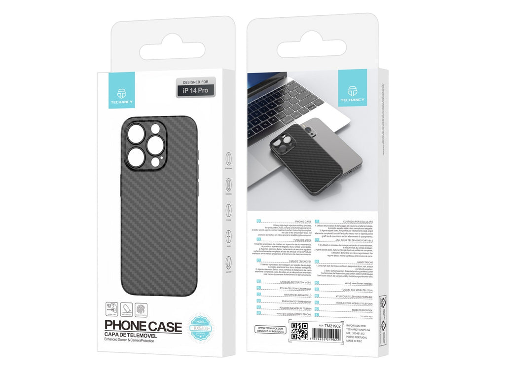 Techancy Capa Para Telemóvel Ultra Fina Em Fibra De Carbono KX5603, Compatível Com Iphone 15, Material Pp De 0,5 Mm.
