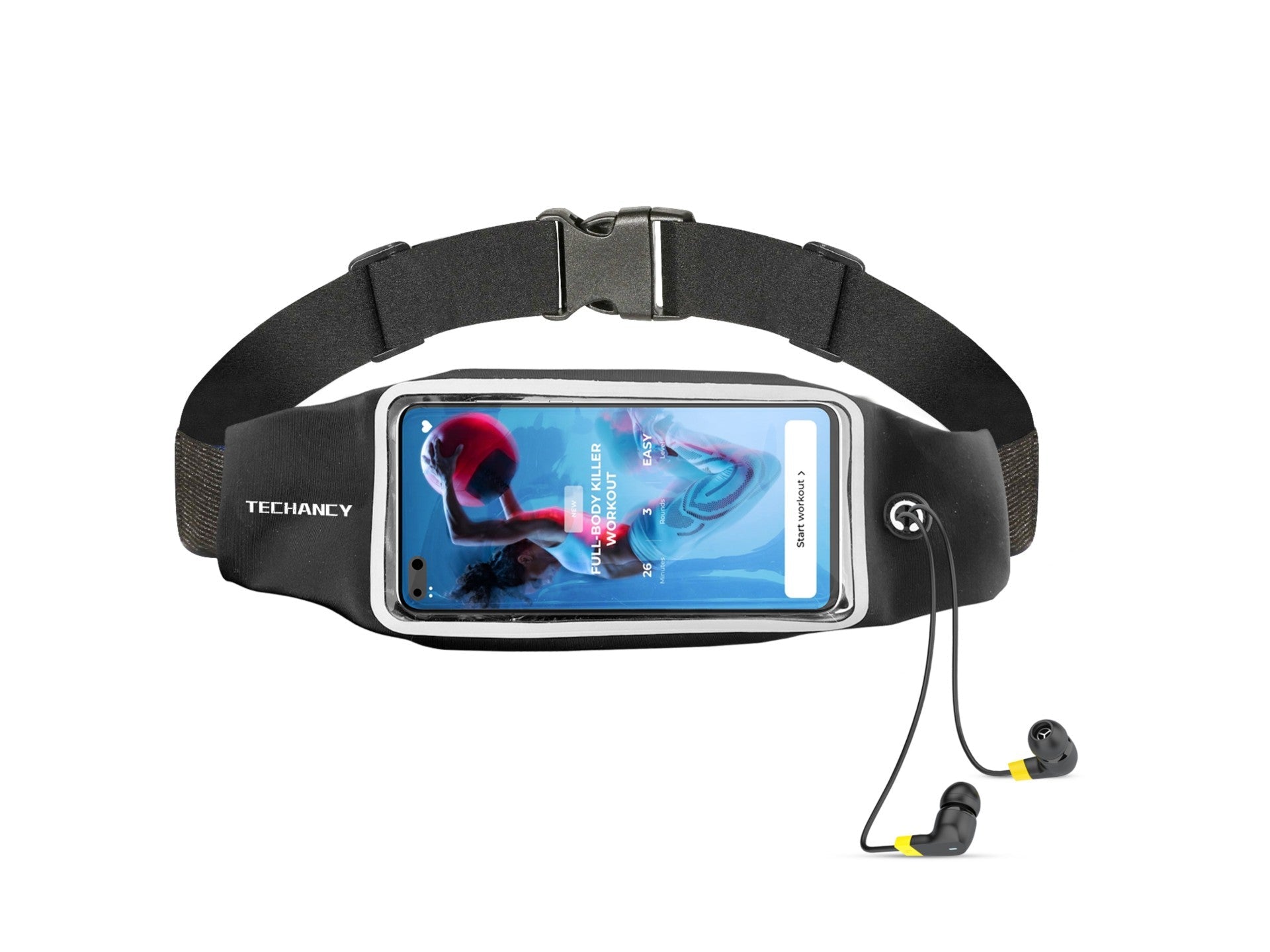 Techancy Sports Waist Pack, TU7449, Cintura Elástica Ajustável. Grande Capacidade Para Telemóvel, Chaves, Etc., Preto