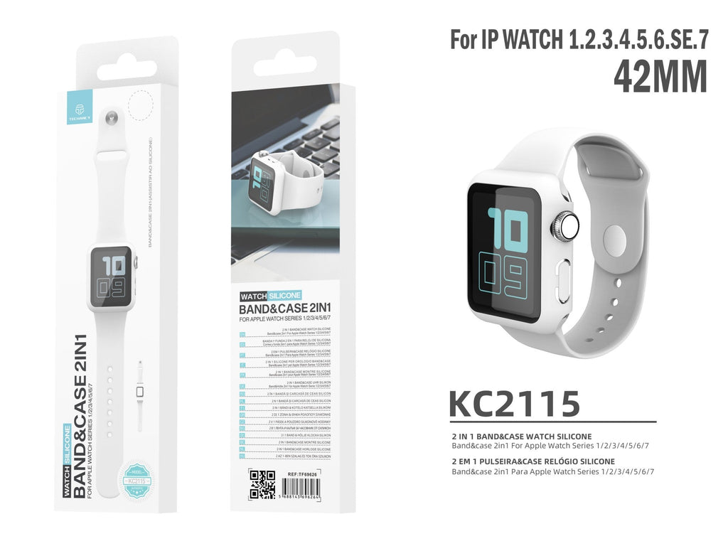 Pulseira de silicone para relógio Techancy, KC2115, com protetor de ecrã, compatível com Apple Watch 42 mm, Branco