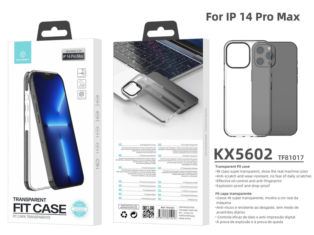 Capa transparente para telemóvel Techancy New Acrylic, KX5602, compatível com iPhone 14 Pro Max, transparente + Preto