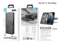 Capa flip em couro para telemóvel com 3 ranhuras para cartões, KX5600, função suporte e proteção contra quedas, compatível com iPhone 11 Pro Max, Preto