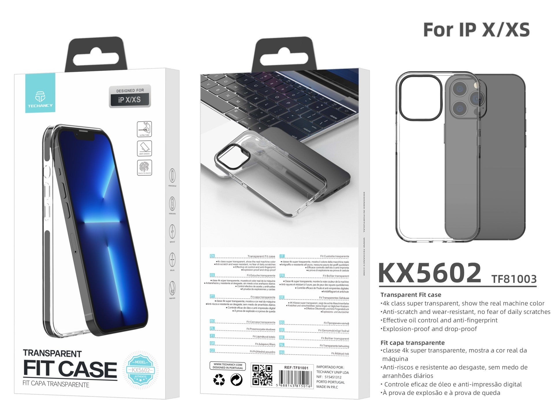Capa transparente para telemóvel Techancy New Acrylic, KX5602, compatível com iPhone X/Xs, transparente + Preto
