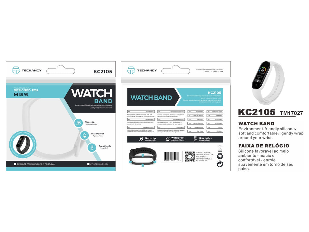 Techancy Pulseira De Silicone Branca KC2105, Compatível Com A Mi5/6 Smart Band, Material De Silicone, Macio E Confortável.